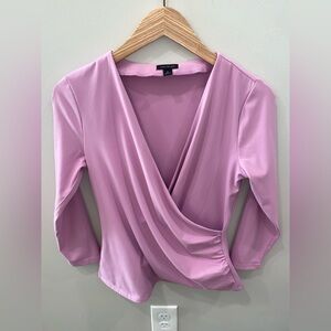 Ann Taylor Pink Ruched Surplice Wrap Blouse 3/4 Sleeve Women’s XS